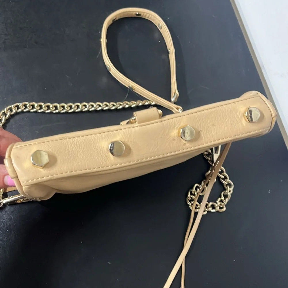 Rebecca Minkoff Mini MAC Tan leather Crossbody Gold Hardware fringe on zippers